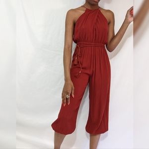 Anthropologie Elevenses Burnt Orange Rust Tassel Jumpsuit- XS